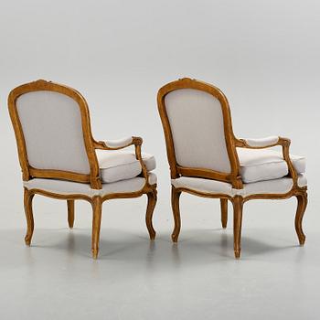 KARMSTOLAR, ett par, Louis XV-stil 1800-tal, Frankrike.