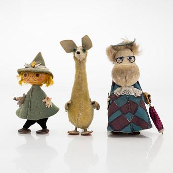 Moomin figures, 3 pcs, Hemulen, Snusmumriken and Sniff, Ateljée Fauni, 1950s/60s.