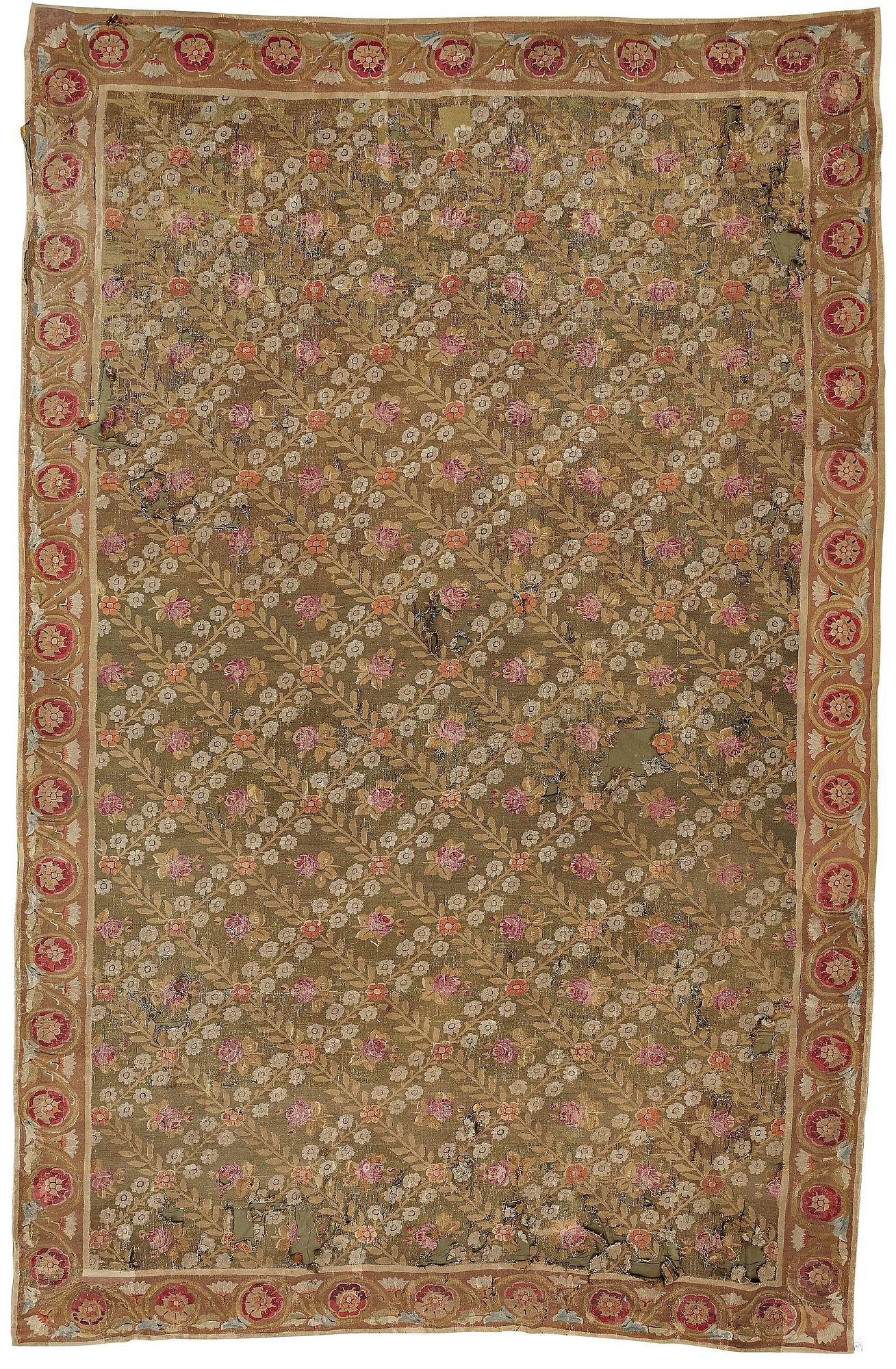 A carpet tapestry weave, ca 561-564,5 x 354-360 cm, Aubusson, France the middle to the end of the 19th century.