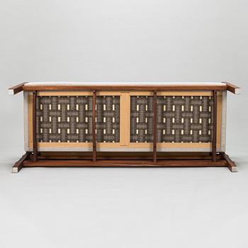 Reino Ruokolainen, soffa och fåtölj, "Tupa" (Stuga) och pall ur H-modellen, för Haimi, 1960-tal.