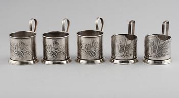 TEGLASHÅLLARE, 3 + 2, försilvrad metall, Ryssland, 1900-talets första hälft.