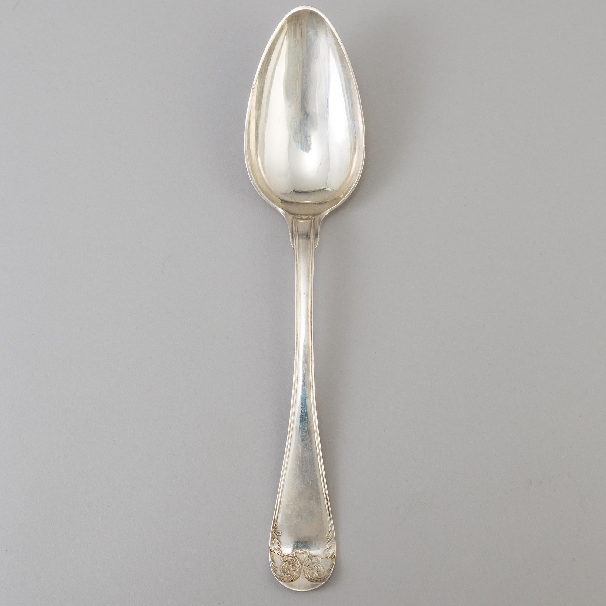 A Swedish empire silver serving spoon by Jacob Richard Borg in Gävle 1841. Weight ca 103 grams.