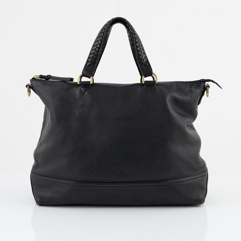 Mulberry, a black leather bag.