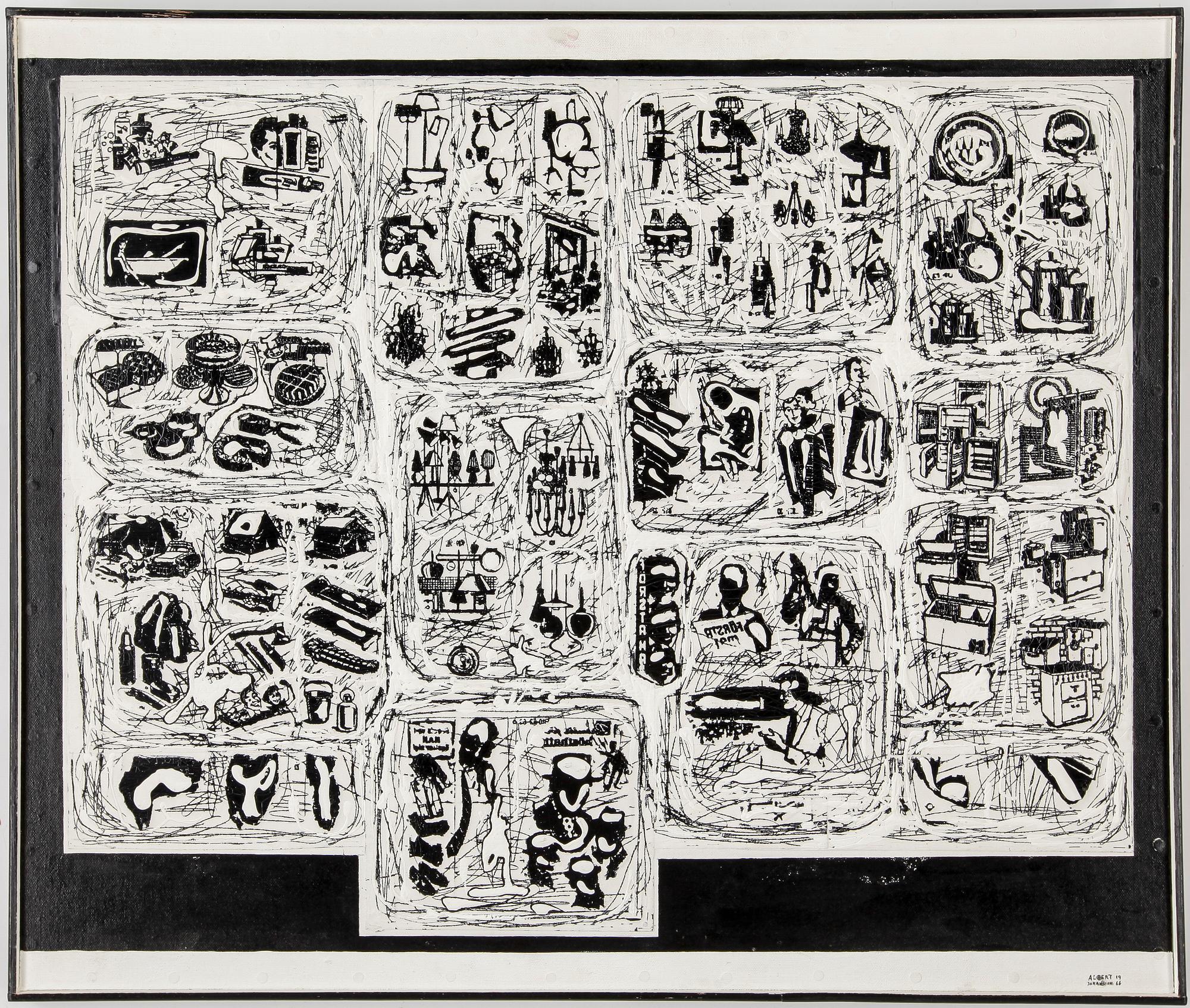 ALBERT JOHANSSON, blandteknik/collage, "Substitution V", 1966.