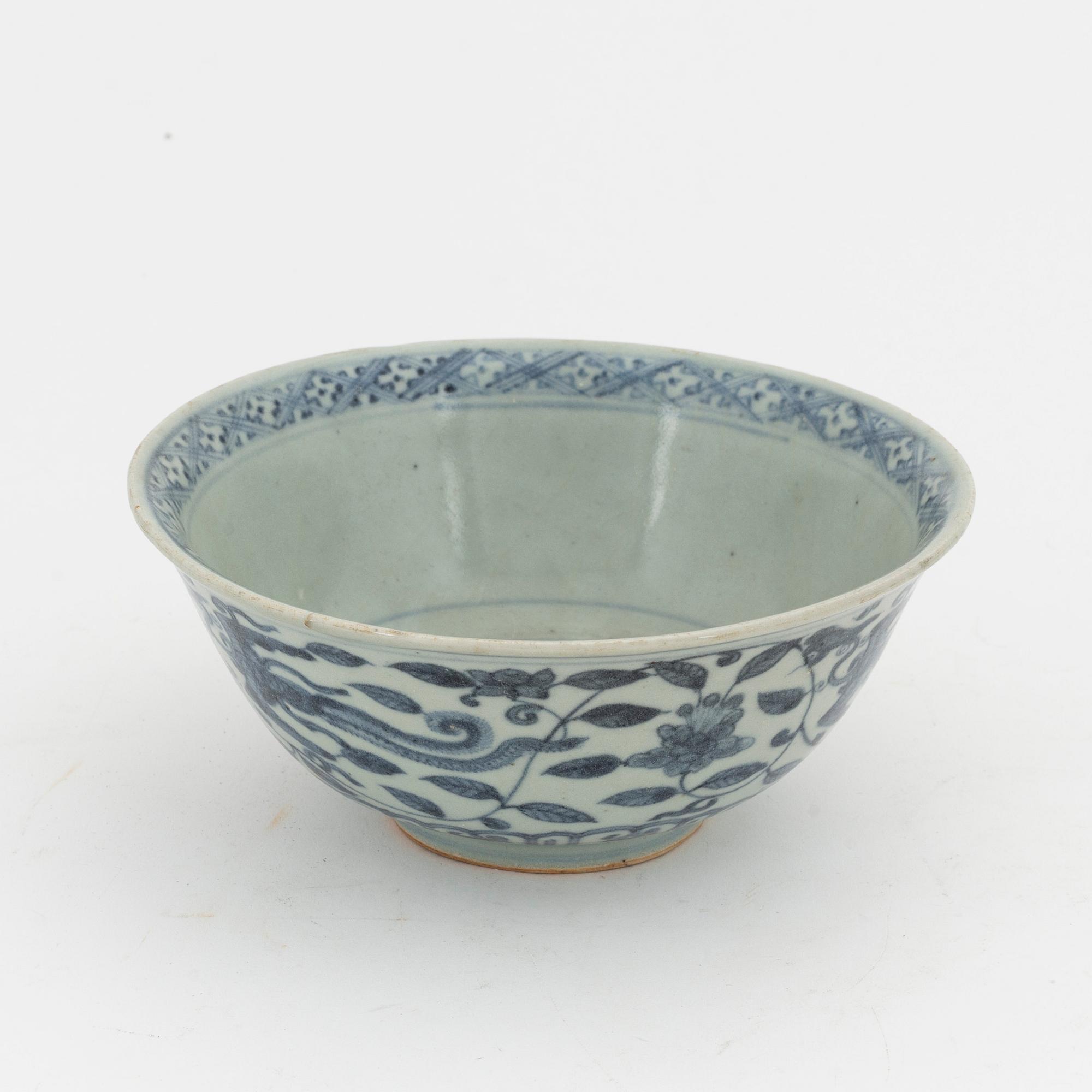 A blue and white phoenix bowl, Mingstyle.  China, 20th Century.