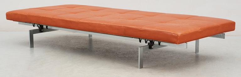 A Poul Kjaerholm 'Pk-80' brown leather aand steel daybed, Fritz Hansen, Denmark.