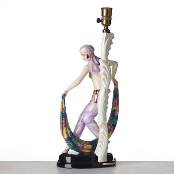 JOSEF LORENZL, an "Odaliske" creamware figure/table lamp, for Goldscheider, Wien, model 5613.