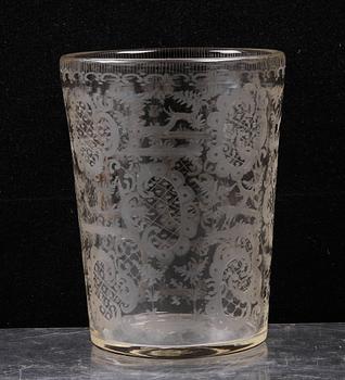 BÄGARE, glas, troligen Böhmen, 1800-tal.