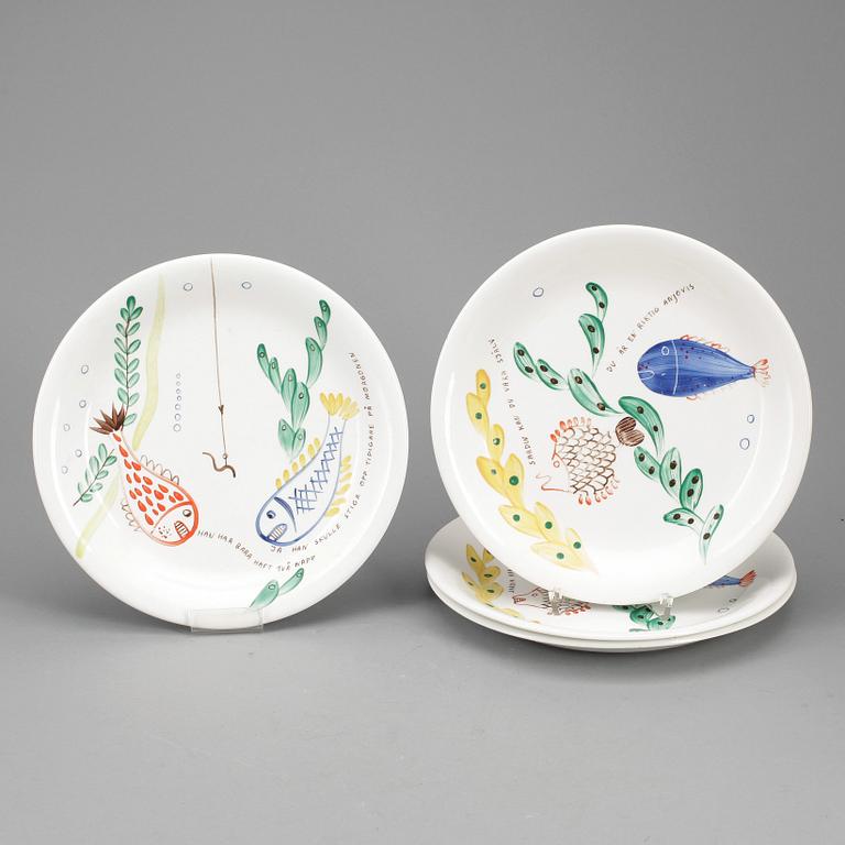 TALLRIKAR, 4 st, flintgods, "Löja", Stig Lindberg Gustavsberg.