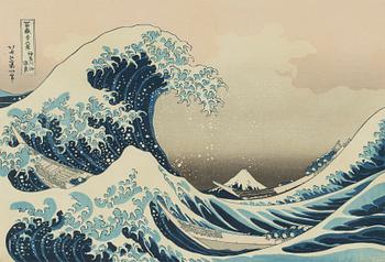 Katsushika Hokusai, after, a woiodblock print in colours, 20th century.