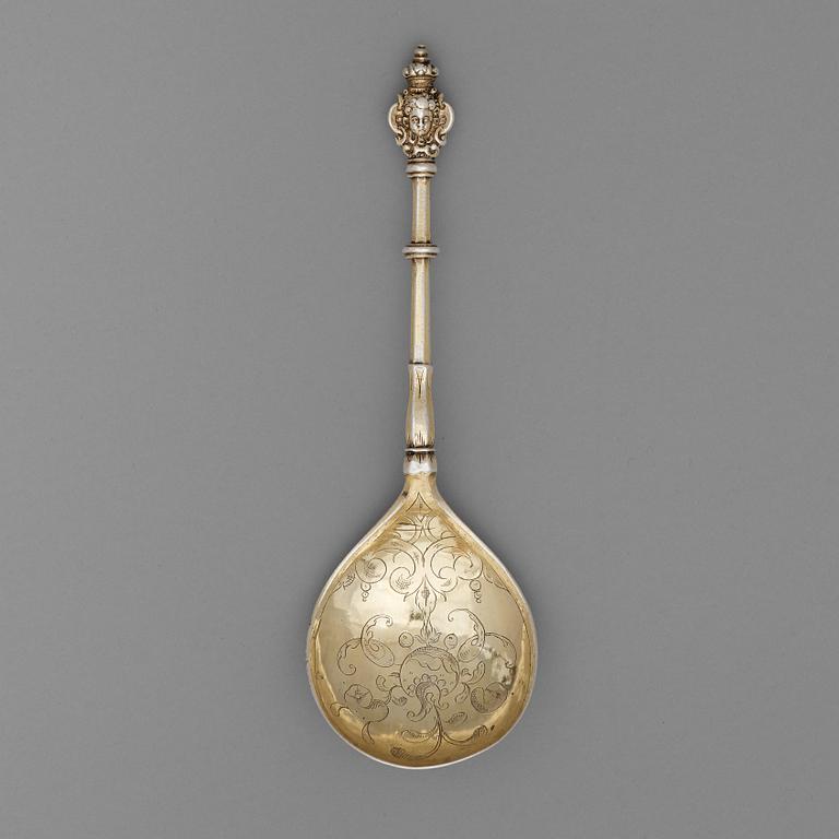 A Swedish 17th century silver-gilt spoon, unmarked.