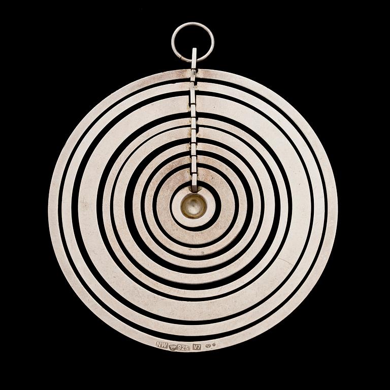 TAPIO WIRKKALA, pendant "Silver Moon", silver. Westerback, Helsinki Finland 1974.