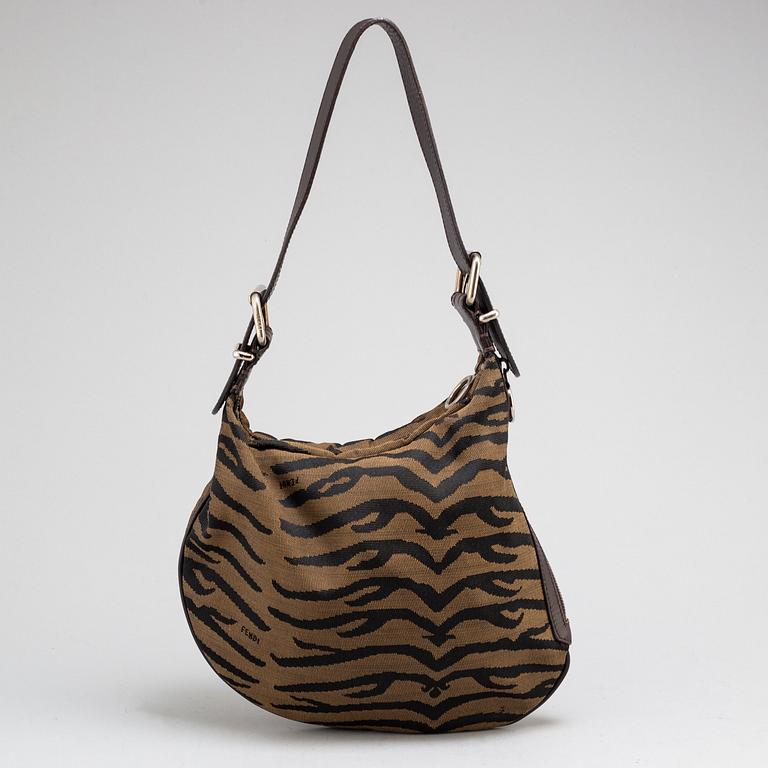 FENDI, Zebra-Printed Jacquard Oyster Bag.