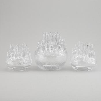 Göran Wärff, a set of three clear glass candleholders. Kosta, Sweden.