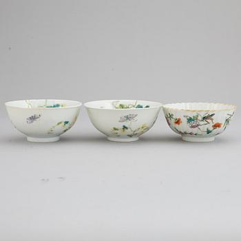 A set of three famille rose bowls, China, 20th Century.