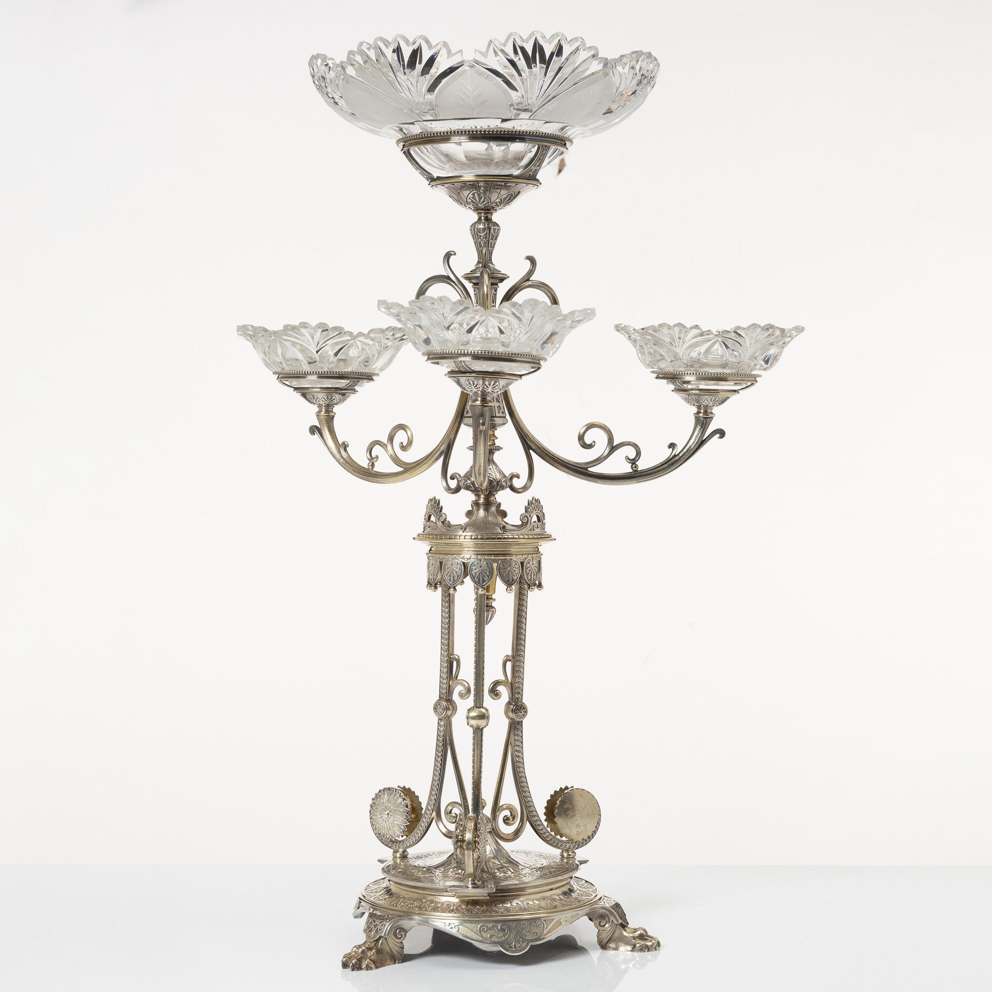 Bordsuppsats, nysilver, Elkington & Co, England, 1862.