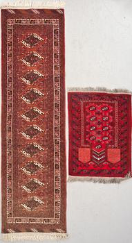 GALLERIMATTA samt BÖNEMATTA, semiantik, Afghan, 288 X 81 samt 108 X 80 cm.