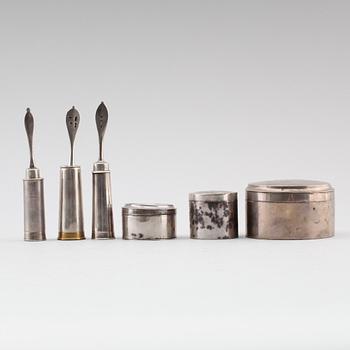 SILVERFÖREMÅL, 6 delar, svenska stämplar, 1800-tal. Total vikt ca 266 gram.