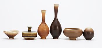 A set of six Berndt Friberg stoneware miniatures, Gustavsberg 1960's.
