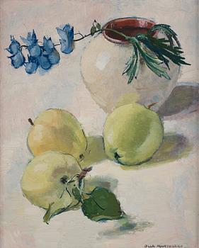 752. Olle Hjortzberg, Still life with green apples.