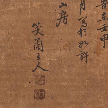 Målning, signed Xiaolan Zhuren, akvarell och tusch på papper. Landskap, Qingdynastin.