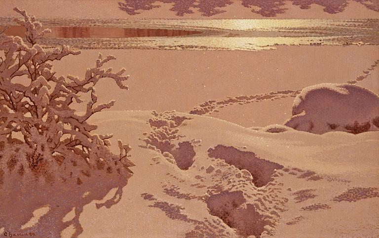 Gustaf Fjaestad, "Spår i snön"/"Månsken" (Tracks in the snow / Moonlight).