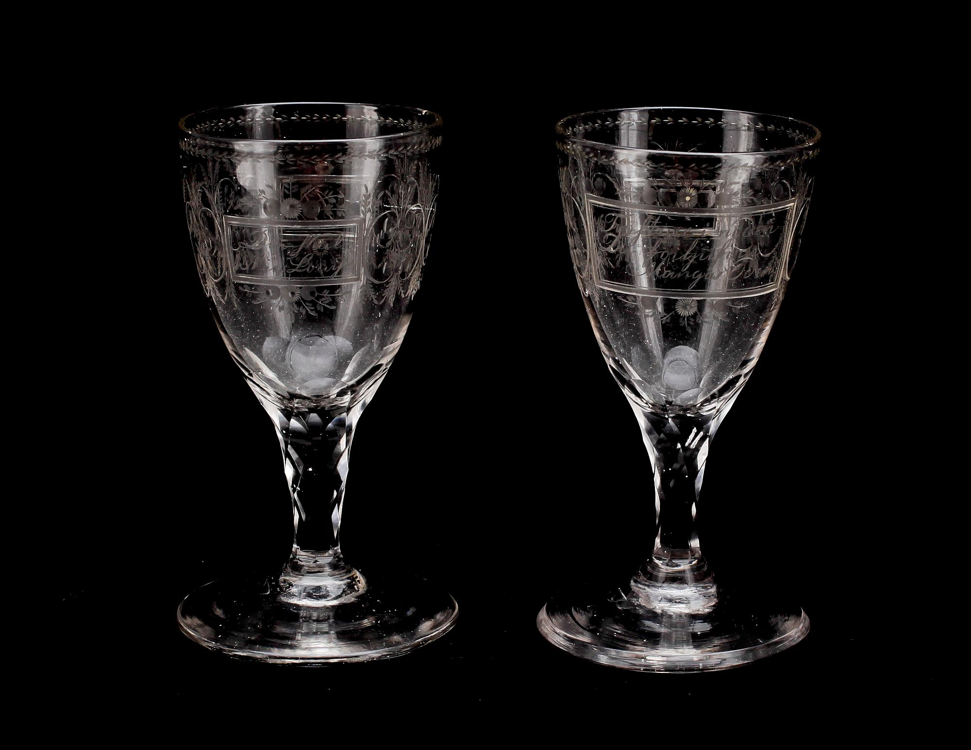 VINGLAS, 2 st, sengustavianska, Sverige, sent 1700-tal.