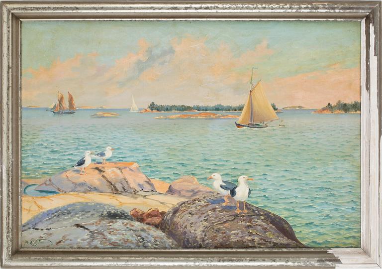 ALFRED COLLIN, olja på pannå, sign.