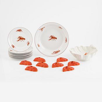 A creamware crayfish service, 20 pieces, Gustavsberg, of varying dates of manufacture.