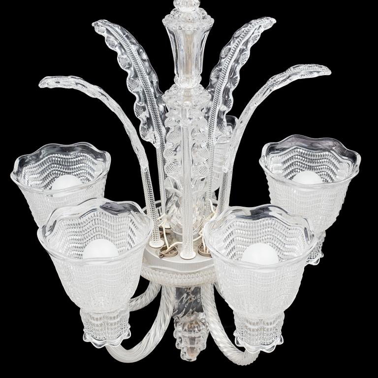 An Orrefors five light chandelier designed by Fritz Kurz, Sweden 1940-50's, model KD 999/1.