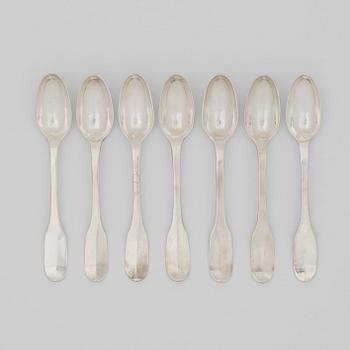 213. A set of seven Swedish 18th century silver ice cream-spoons, mark of Petter Åkerman, Stockholm 1792.