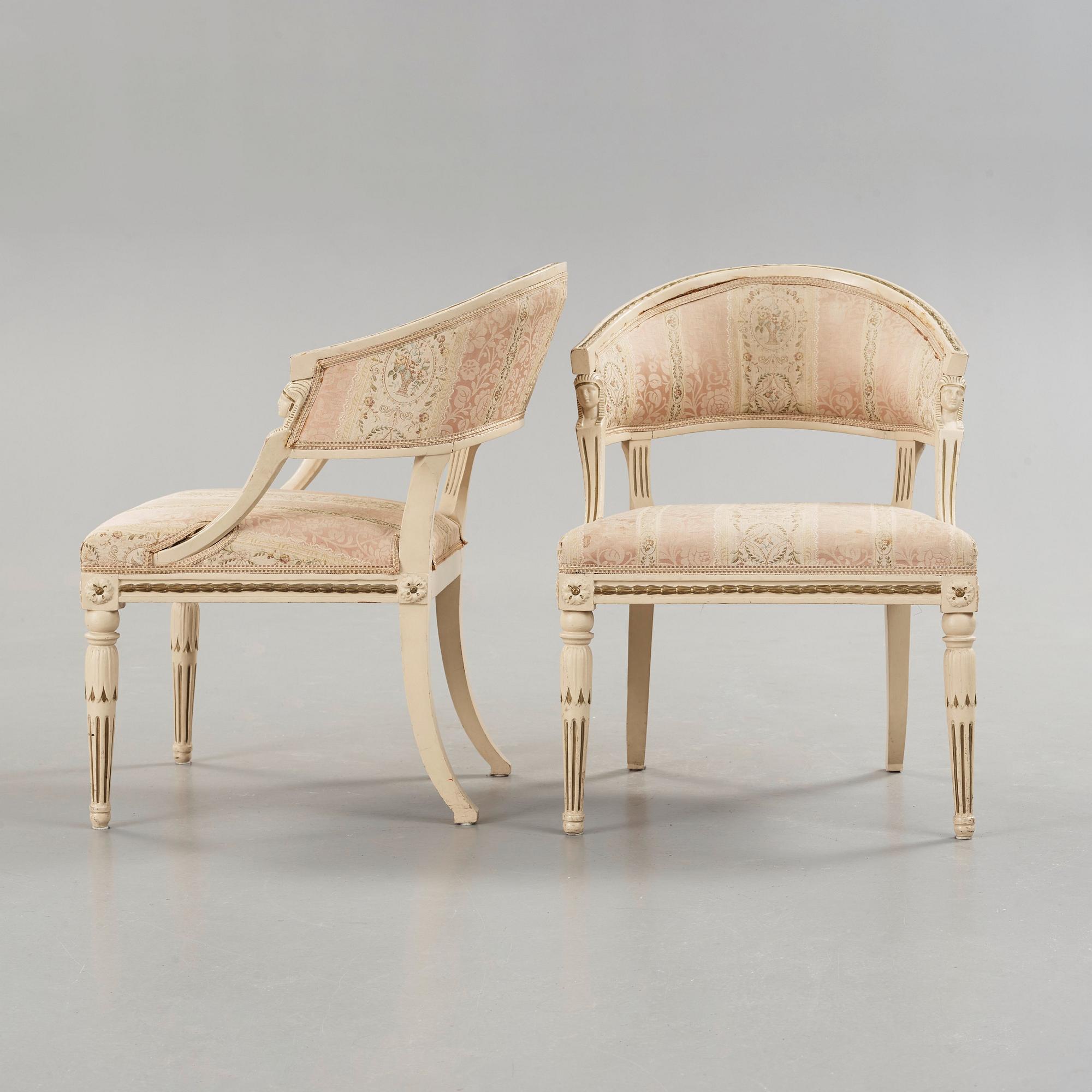A pair of late Gustavian armchairs by E Öhrmark, master 1777.