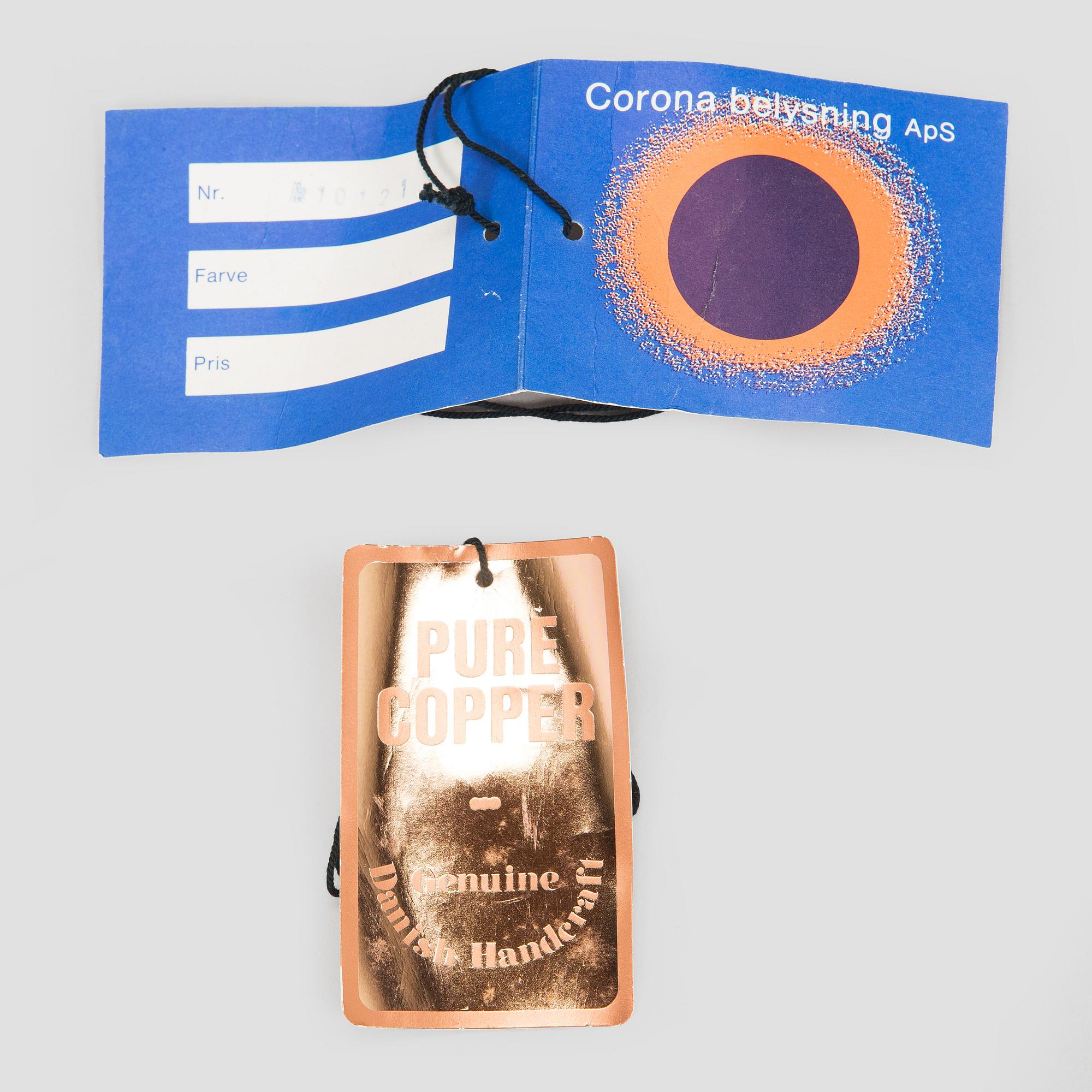 A copper pendant light for Corona group, Denmark, second half of the 20th century.