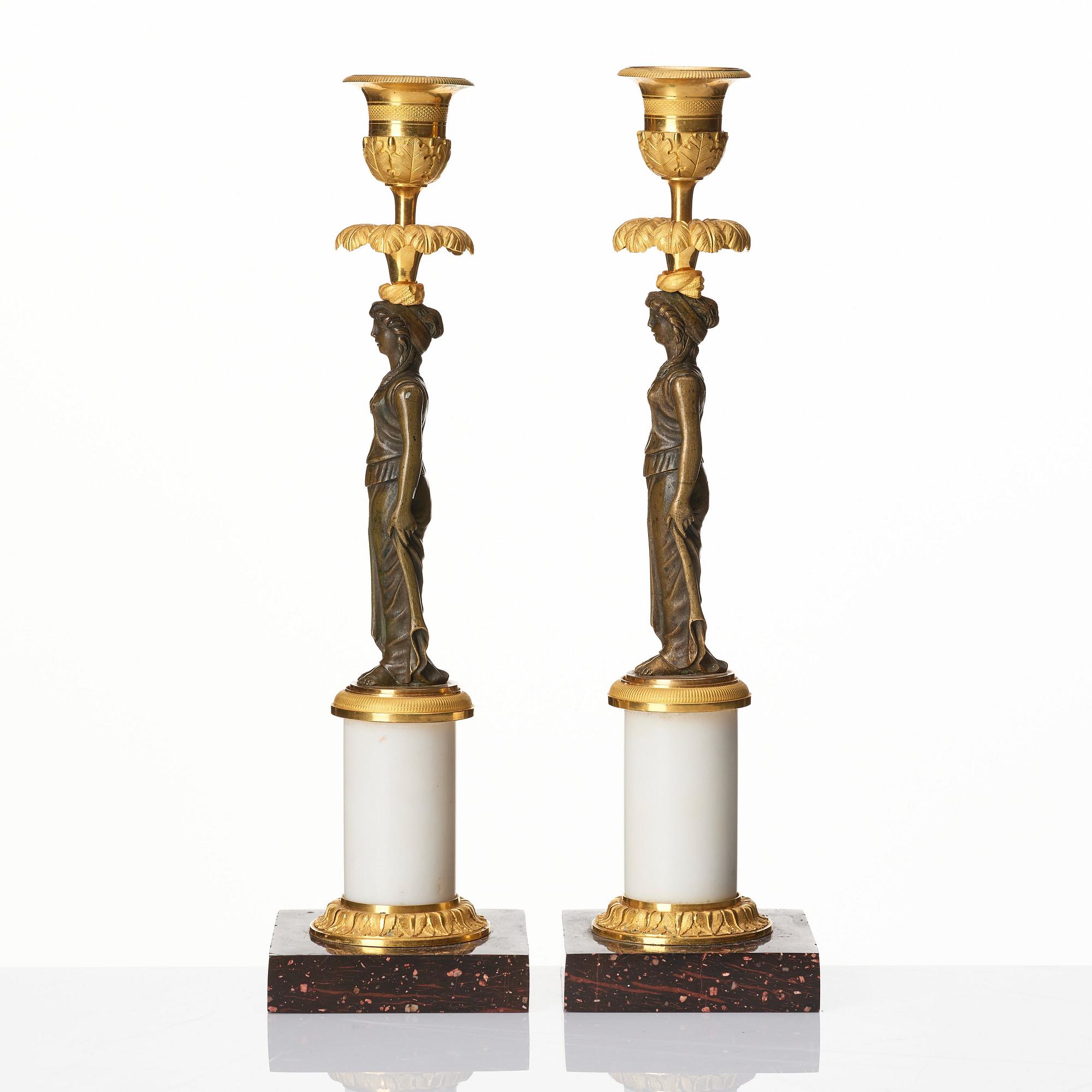A pair of late Gustavian circa 1800 candlesticks attributed to F. L. Rung.
