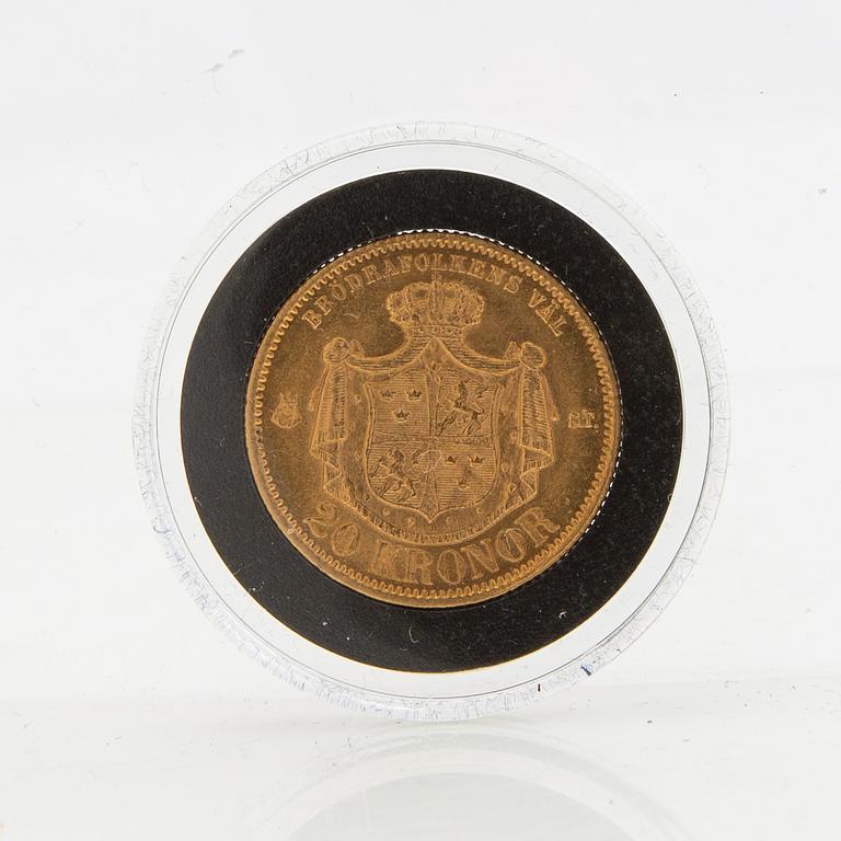 Guldmynt Sverige, Oscar II 20 kr, 1874.