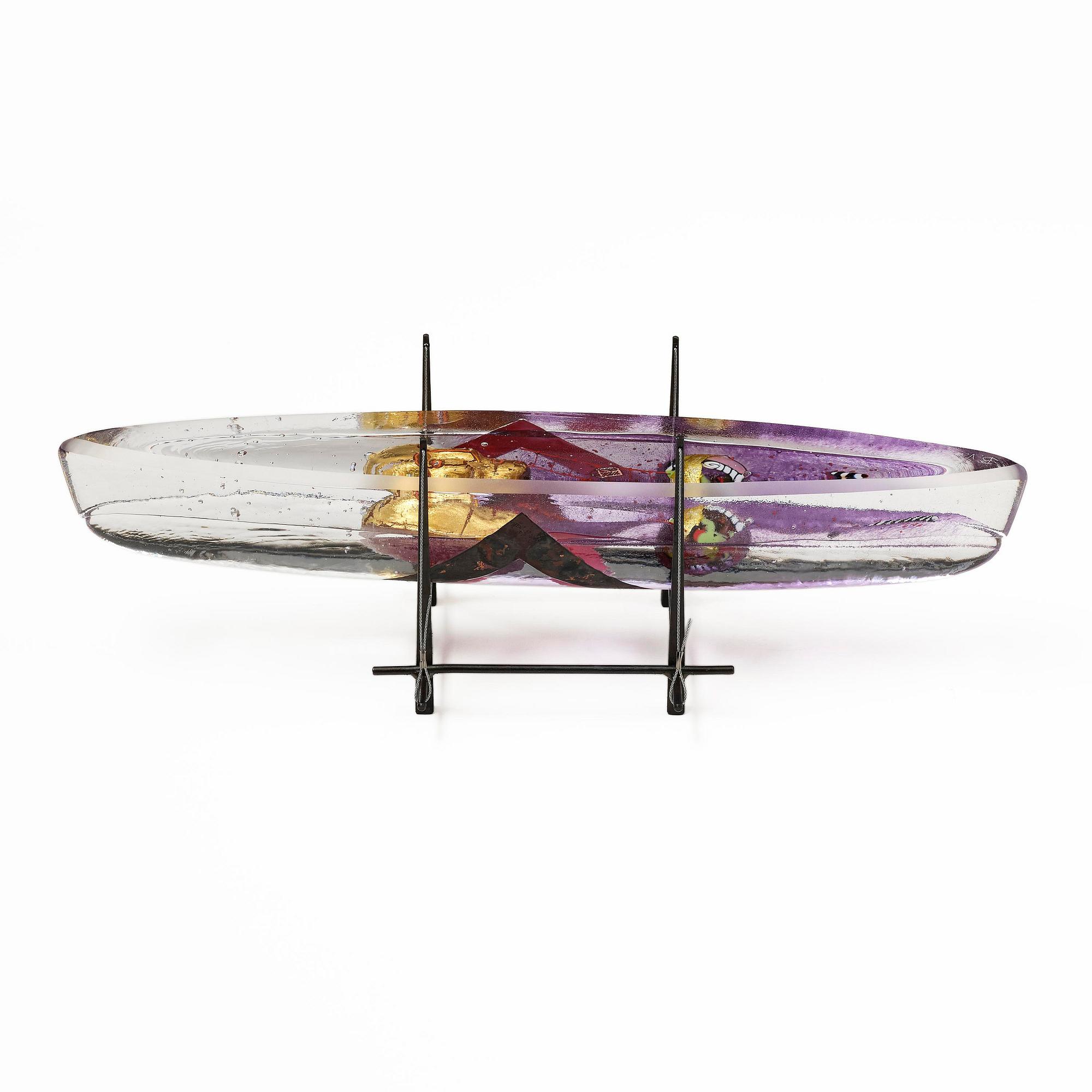 Bertil Vallien, unik skulptur, båt, "Voyage XVII", sandgjutet glas, Kosta Boda.