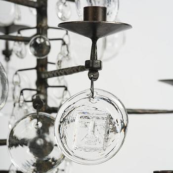 Erik Höglund, a wrought iron and glass chandelier, Boda Smide.