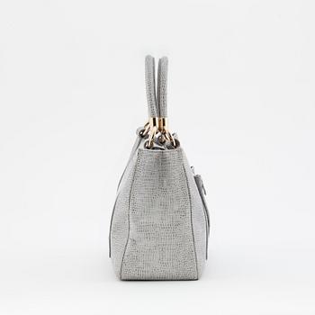 EMPORIO ARMANI, a grey lizzard embossed leather handbag.