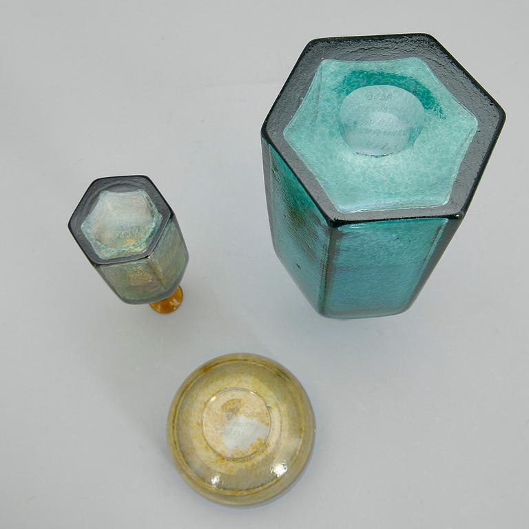 VASER samt SKÅL, 2+1, glas, Bertil Vallien, Boda, 1970-tal.