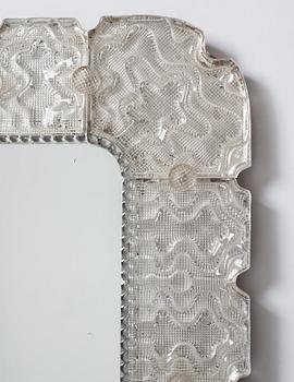 Carl Fagerlund, a Swedish Modern cast glass framed mirror, Orrefors ca 1940-50's.