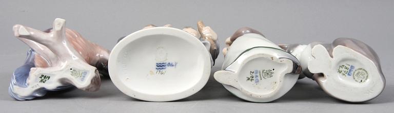 FIGURINER, 4 st, porslin, Bing & Gröndahl samt Konglig dansk.