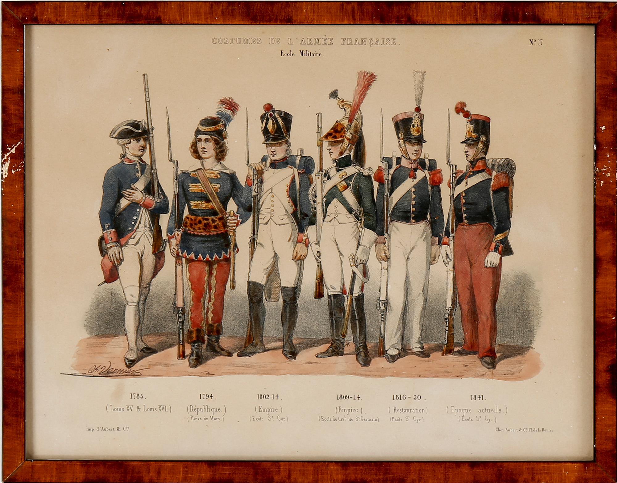 LITOGRAFISKA UNIFORMPLANSCHER, 7 st, Costumes de l'armée Française, 1800-talets slut.