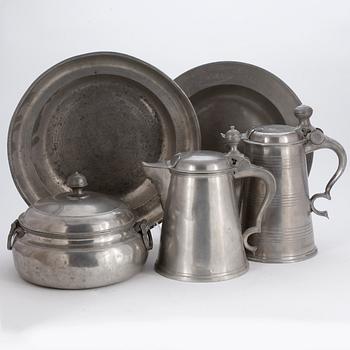 PARTI TENNFÖREMÅL, 5 st, 17/1800-tal.