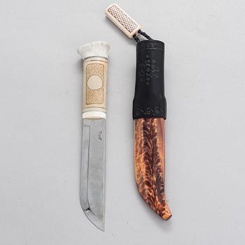 Leuku knife / large knife, signed Pentti Turunen, blade by Ivan Linderborg, duodji, second half of the 20th century.