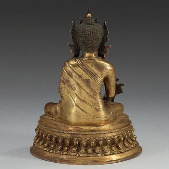 A seated gilt bronze figure of Amitayus, presumably late Qing dynasty/20th Century.
