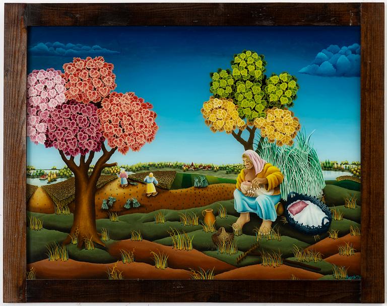 Vladimir Beck, Mother and child in a landscape.