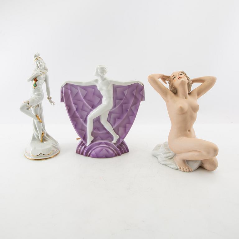 Figurines 3 pcs including Wallendorf Germany mid-20th century porcelain.