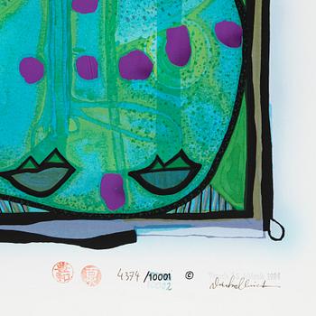 Friedensreich Hundertwasser, photo lithograph and silk screen with metal embossing, 1984. Signed and numbered 4374/10002.