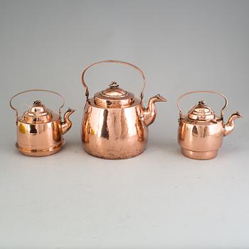 A set of three Pitchers of copper, 19th century, Sweden and Finland.
