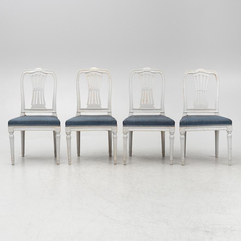 A set of four Gustavian chairs from Lindome, late 18th century.